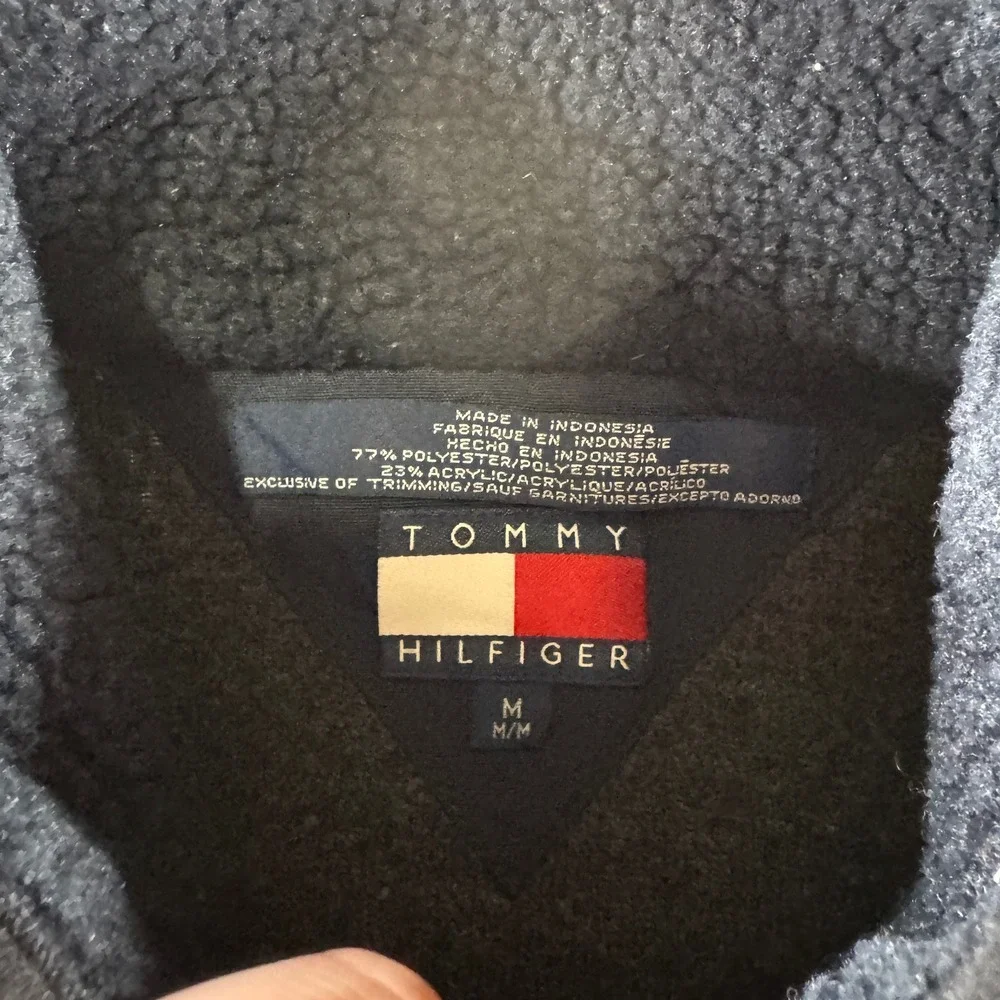 Vintage Y2K Tommy Hilfiger Full Zip Fleece Vest Men's Medium Gray Collared‎